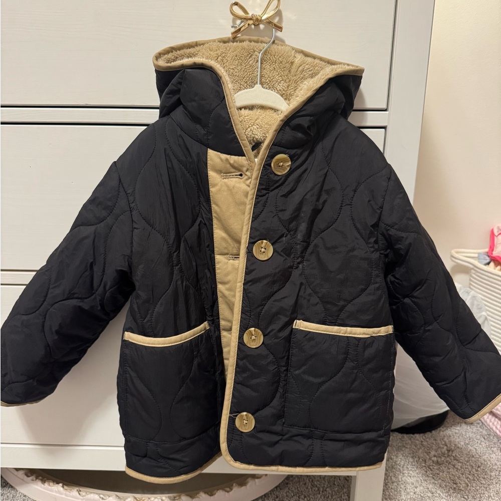 Zara Black and Tan Puffer Jacket for Kids